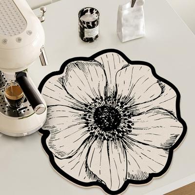 Floral Shape Diatomite Placemat Heat Resistant Non-Slip Table Mat Fast Water Absorption Mat for Kitchen Dining Table Decorative Home Decor