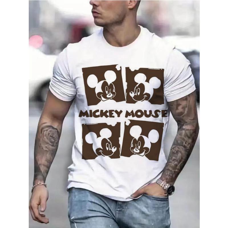 

Disney Summer Mens Casual T-shirts High Quality Mickey Mouse Print Brand Tee Shirts Classic Male Daily Short Sleeve Cool Tops 5XL