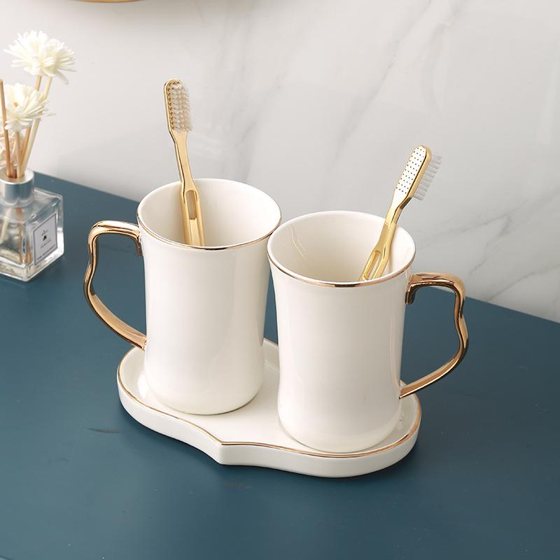 Ceramic Bathroom Set White Tooth Brushing Cup Draining Soap Box Household Shampoo Bottle Washing Six-piece Bathroom Accessories