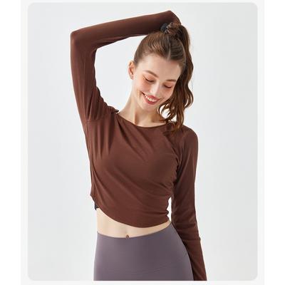 Damen Herbst Threaded Langarm Yoga Wear Fitness Top