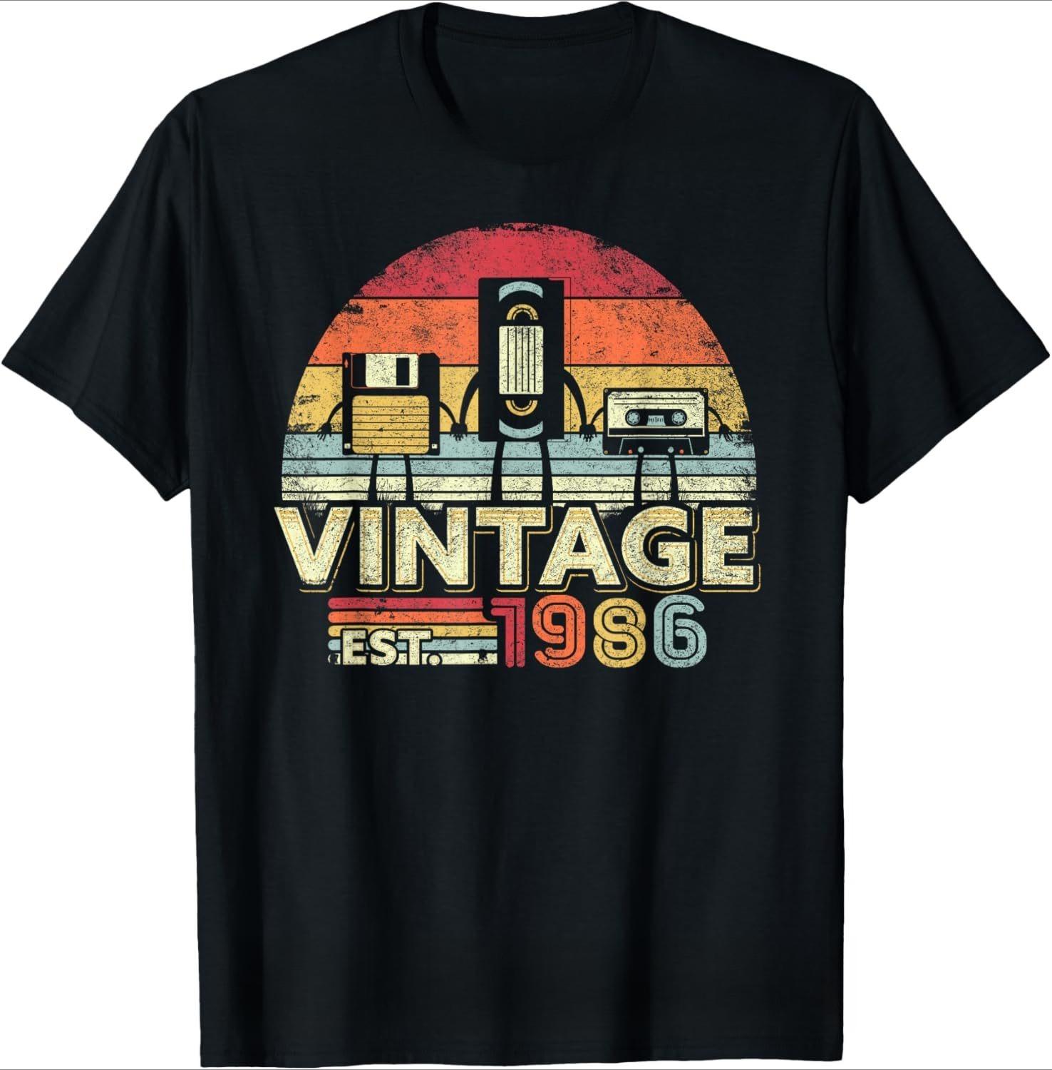 

40 Years Old 1986 Birthday Vintage Retro 40th Gift T Shirts Men Streetwear Tee Shirt Short Sleeve Unisex Loose Clothing 4XL