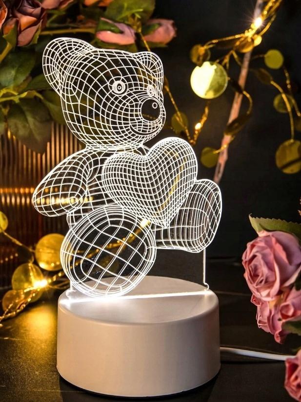 Adorable 3D TEDDY BEAR Night Lamp, Decorative LED for the Room, 3 Light Colors, USB