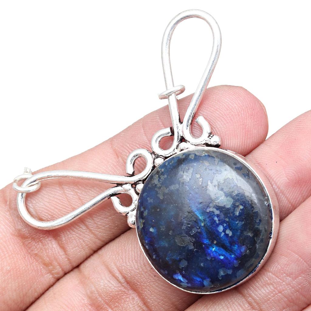 Pendant Silver  Peridot Labradorite Gemstone Jewelry Sterling 2.5" Fiery