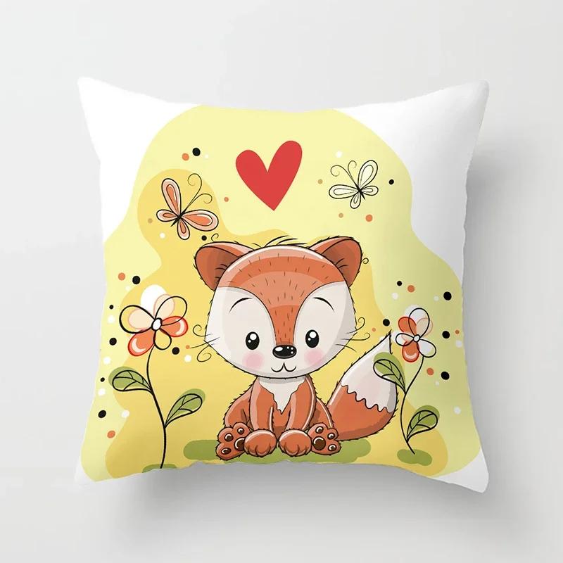 Cartoon Fox Animal Car Pillowcase Polyester cushion covers for living room Throw Pillow Case  Sofa Decoration Pillowcover