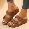 Fashion Flowers Platform Slippers for Women Summer Slip On Pu Leather Wedges Sandals Woman Comfort Non-Slip Beach Flip Flops