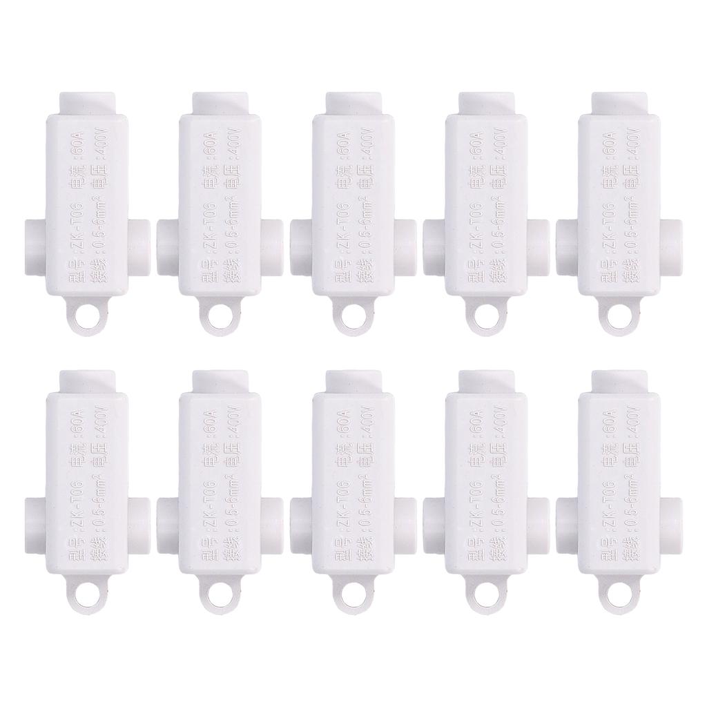 10Pcs T Type Splitter Block 3 Way Inline Junction Connector Box High Power ZKT06 400V 60A