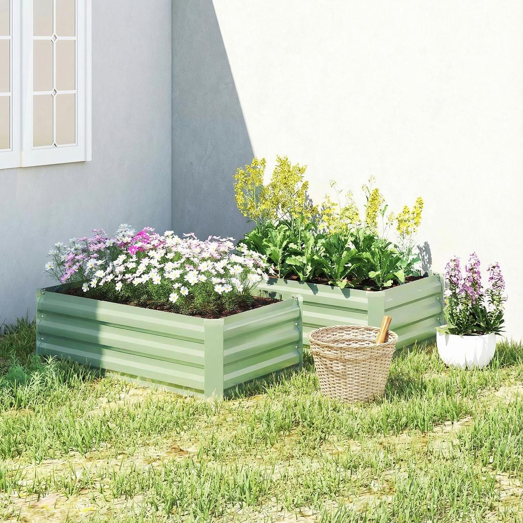 Set of Two 100 x 60cm Steel Planter Boxes - Light Green