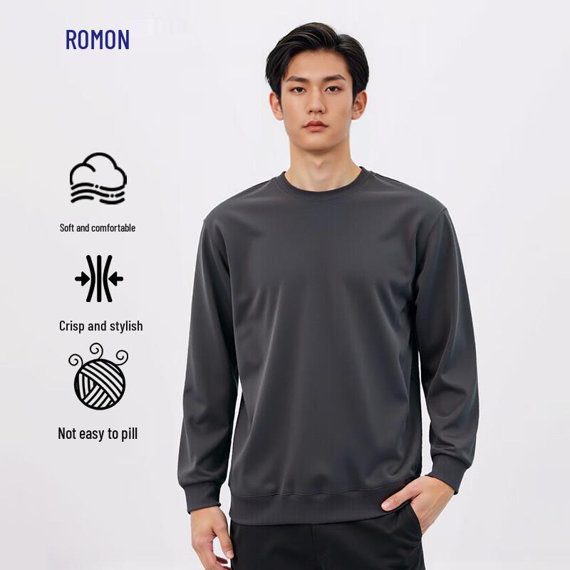 Romon Men s Basic Round Neck Sweatshirt L