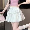 Bowknot Bubble Hem Midi Skirt Women's Summer High Waist Slimming A-Line Puff Short Skirt