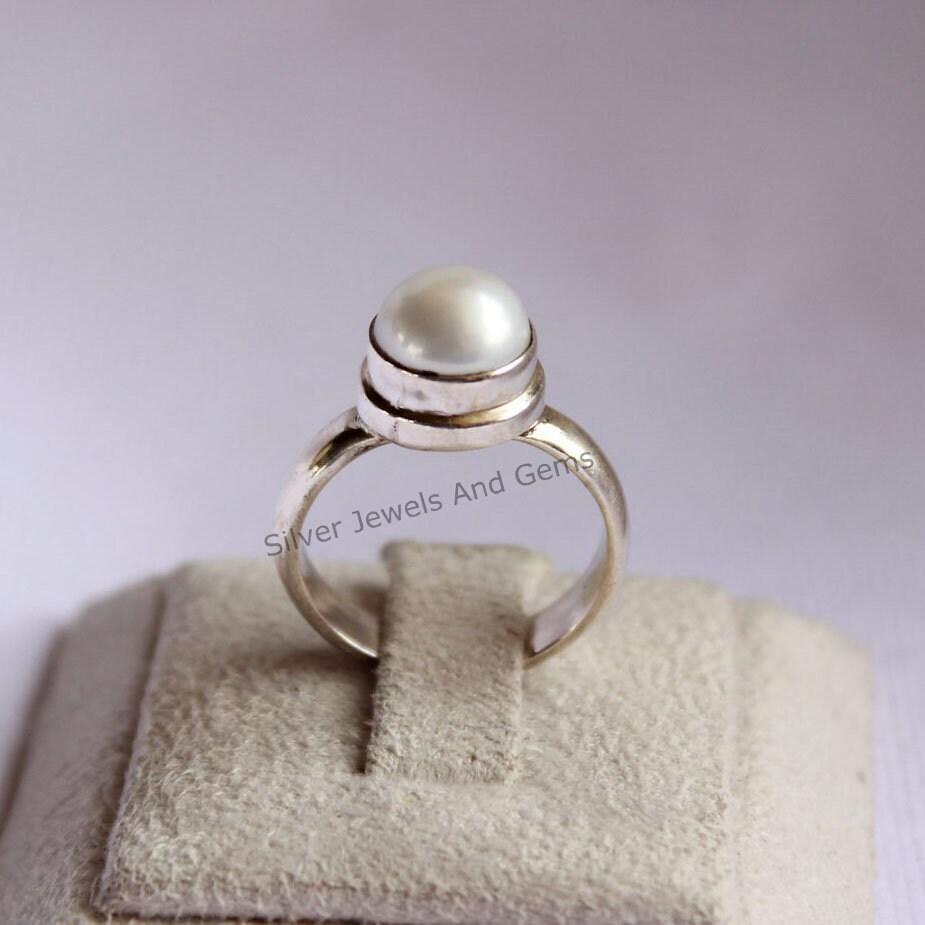 Natural Pearl Ring-Handmade Silver Ring-925 Sterling Silver Ring-Round Fresh Water Pearl Ring-Gift for her-Promise Ring-June Birthstone