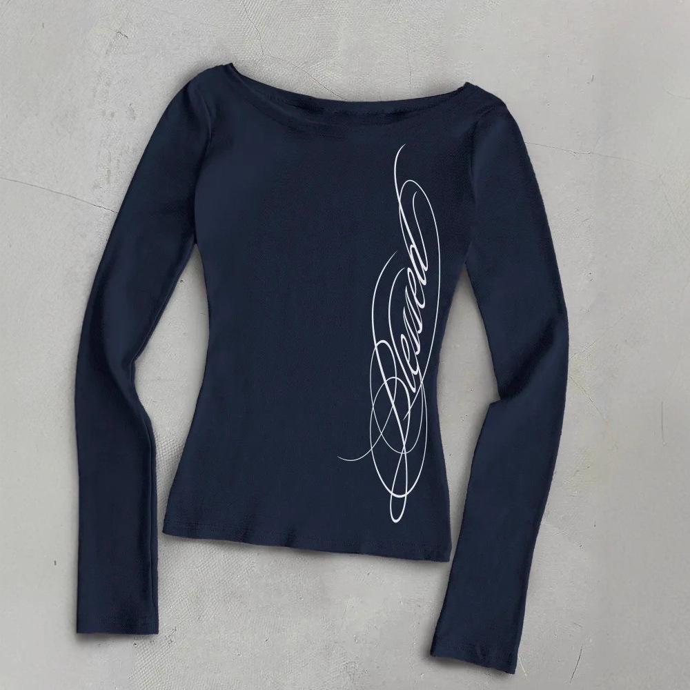 2026 Autumn/Winter Women's Y2K Off-Shoulder Slim-Fit Long-Sleeve Top