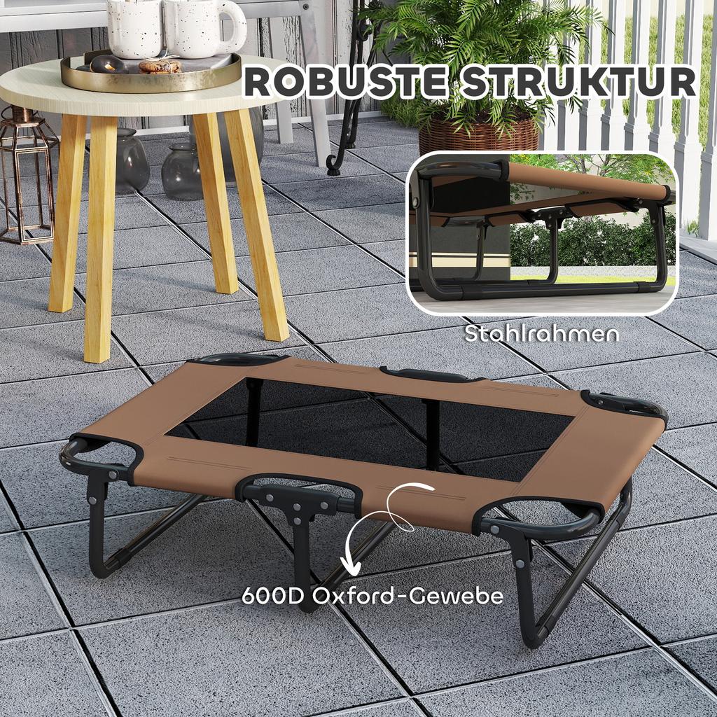 Elevated Dog Bed Foldable Pet Bed, Outdoor Dog Bed with Mesh Design, Coffee Oxford, 75 x 51 x 18 cm