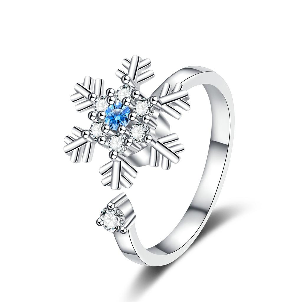 2026 Diamond-encrusted Snowflake Turning Ring Female I Niche High-end Sense Decompression Christmas Gift