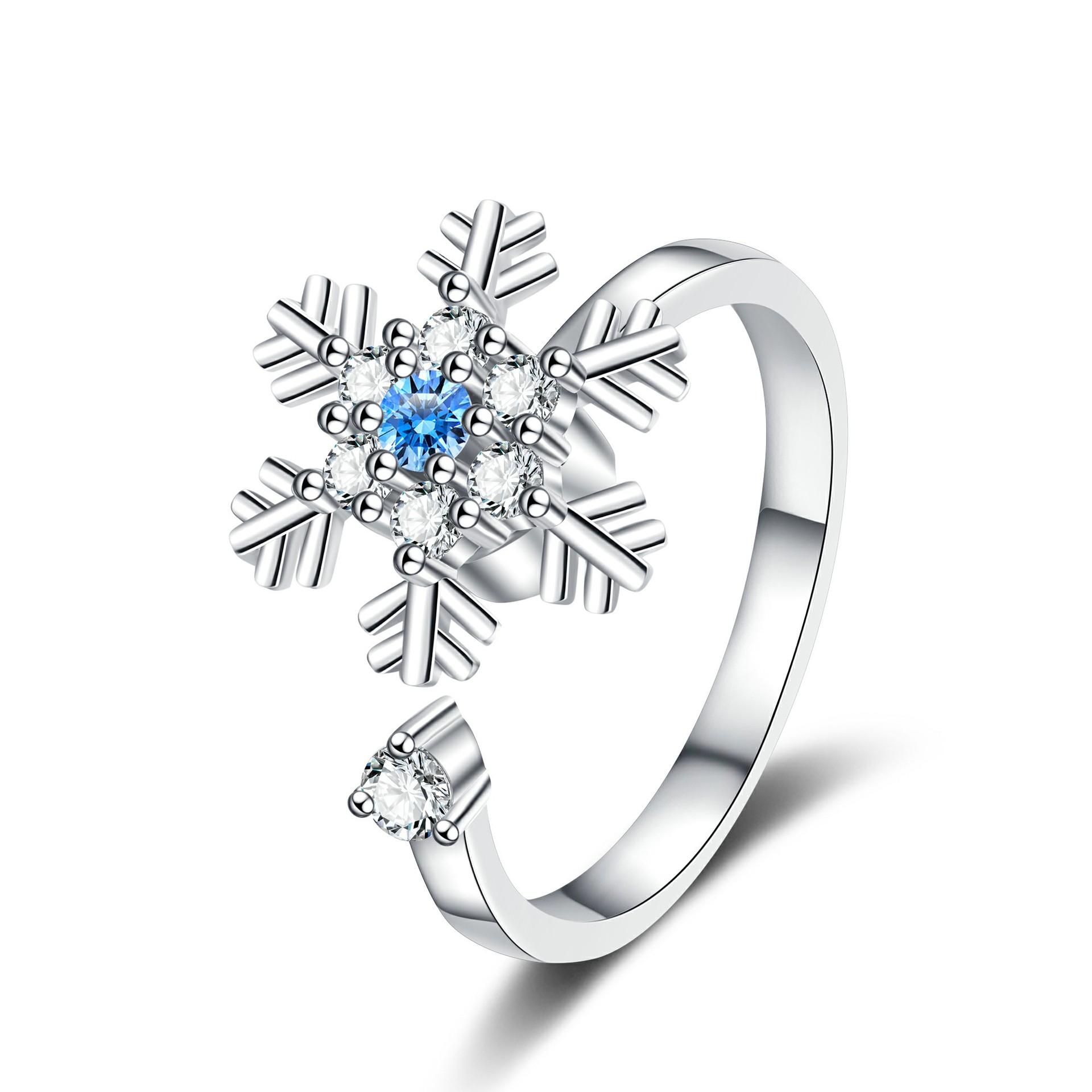 2026 Diamond-encrusted Snowflake Turning Ring Female I Niche High-end Sense Decompression Christmas Gift Resizable