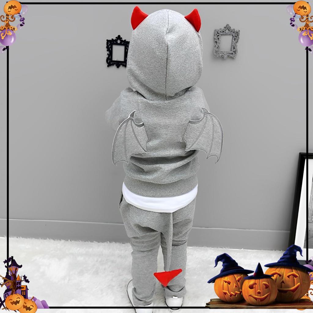 Tumao Çocuk Cadılar Bayramı Şeytan Kapüşonlu Sweatshirt ve Eşofman Takımı, Uzun Kollu, Cadılar Bayramı Cosplay, Erkek ve Kız Çocuklar İçin Sevimli Şeytan Kostümü, Çocuk Kostüm Seti (Beden 100,