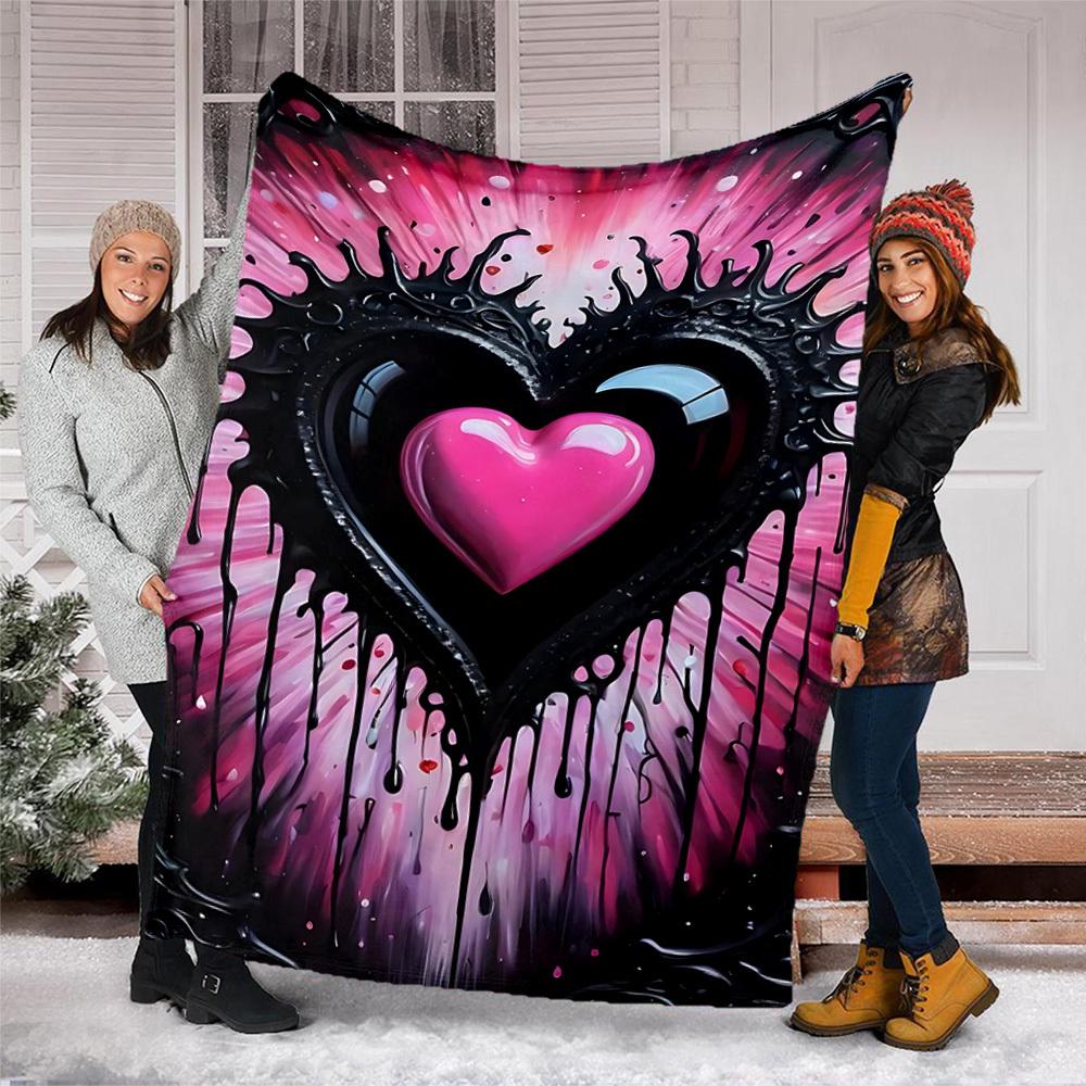 1pc Heartbeat Artwork Outdoor Flannel Blanket Soft All Season Polyester Throw , Perfect for Picnics & Travel , Picnic Accessory