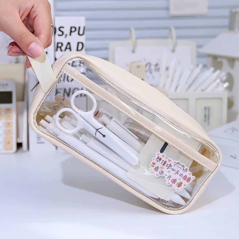 Transparent  INS Style School Case Large Capacity Pencil BagStationery Holder Waterproof Portable Pen Case Pencil Storage Bag