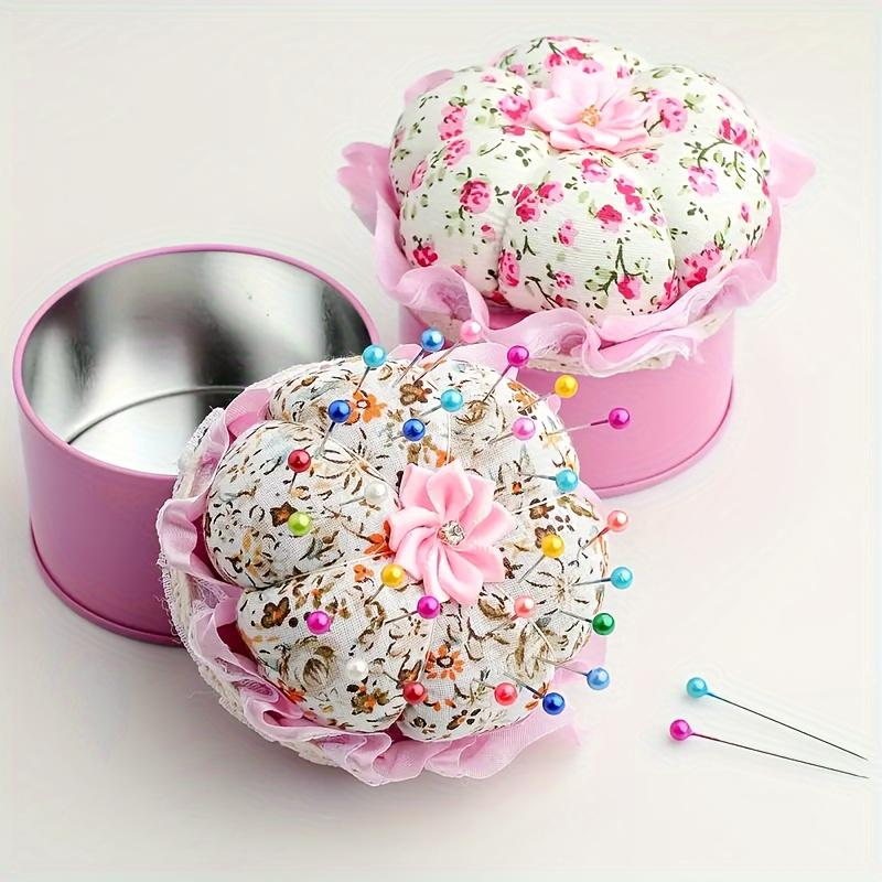 Floral Sewing Needle Insert, Storage Box with Pin Cushion Cover, Pin Holder Sewing Pin Organizer, for DIY Craft Hair Clip Daily Hand Sewing