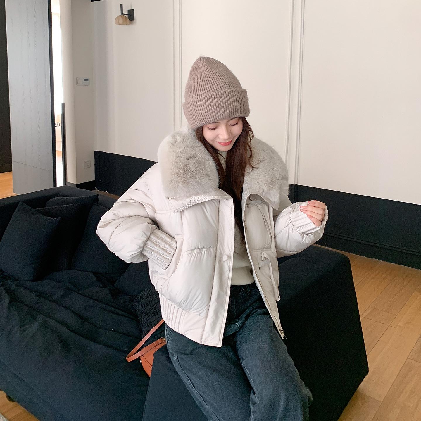 

Women s new fur collar lapel short cold lightweight thickened padded fluffy warm loose high quality fabric casual sports cotton clothing M