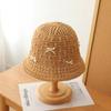 Stylish Foldable Uv Protection Straw Bucket Hat With Mini Bow Handmade Beach Sun Hat For Women Vacation Outdoor Activities