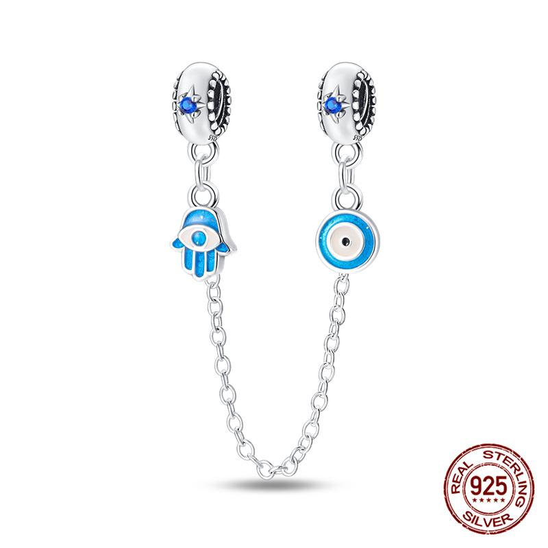 Original 100% 925 Silver Star Moon Safety Chain Fit 925 Original Bracelet & 3mm Bracelet DIY Jewelry Making Women Gift