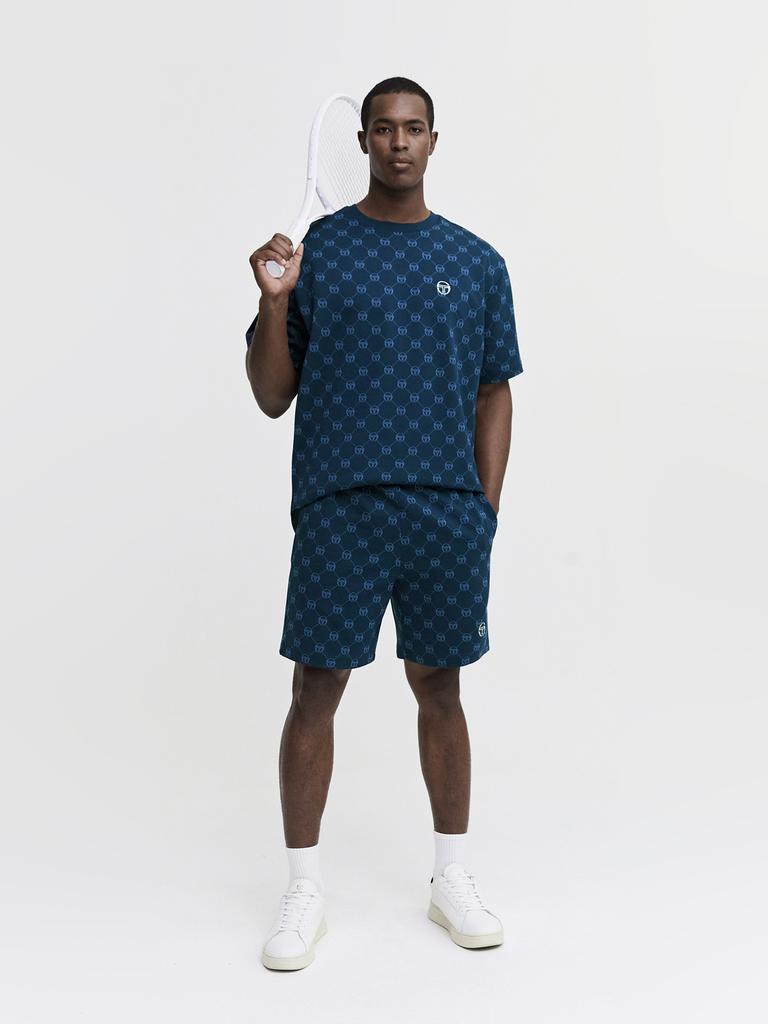 SERGIO TACCHINI M Monogram Jacquard Two-Tone Round Neck Short Sleeve T-Shirt