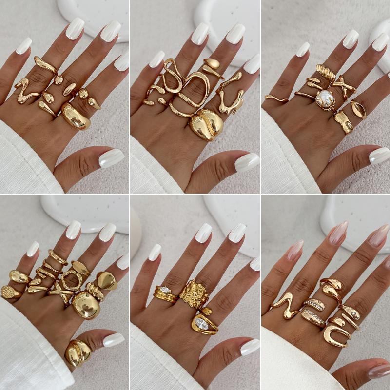 Irregular Glossy Metal Open Rings For Women Vintage Punk Gold Silver Color Personality Finger Ring Female Jewelry