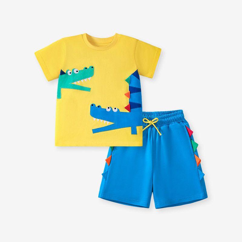 Little Maven Summer New Children s Clothing Fashion Cartoon Boy Suit Pure Cotton Affixed Cloth Embroidered Children s Two-Piece Suit 2017 7Y (140cm)