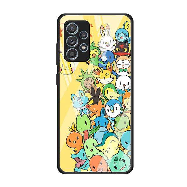 Capa de vidro de desenho animado em quadrinhos Pokemon para Samsung Galaxy A52 A32 A51 A12 A22 A21s A50 A71 A53 A70 A31 A33 A72 A10 Funda Phone Cover