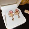Silver Needle Pink Butterfly Zircon Cutout Stud Earrings - High-End Luxury Fashion Jewelry