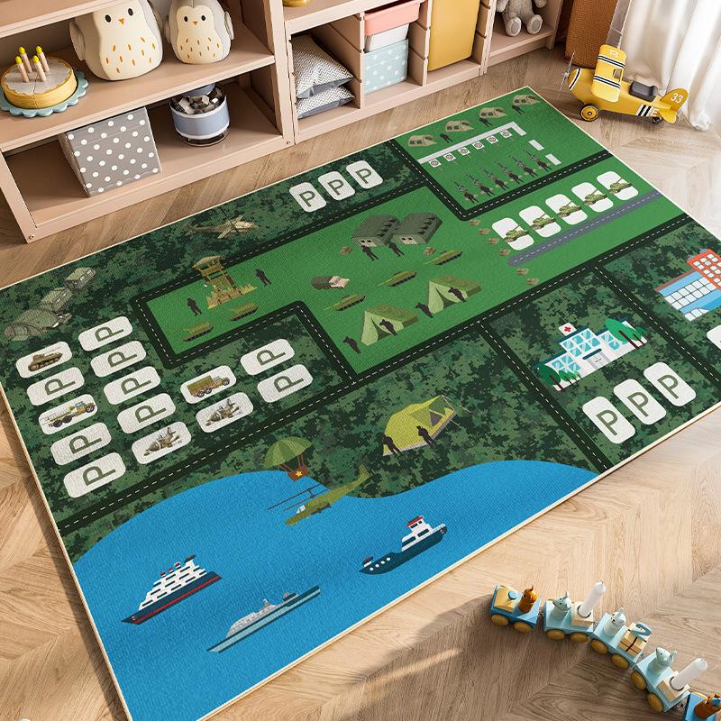 Cartoon Car Traffic Crystal Pile Carpet Children's Room Climbing Mat Home Non-Slip and Dirt Resistant Living Room Mat