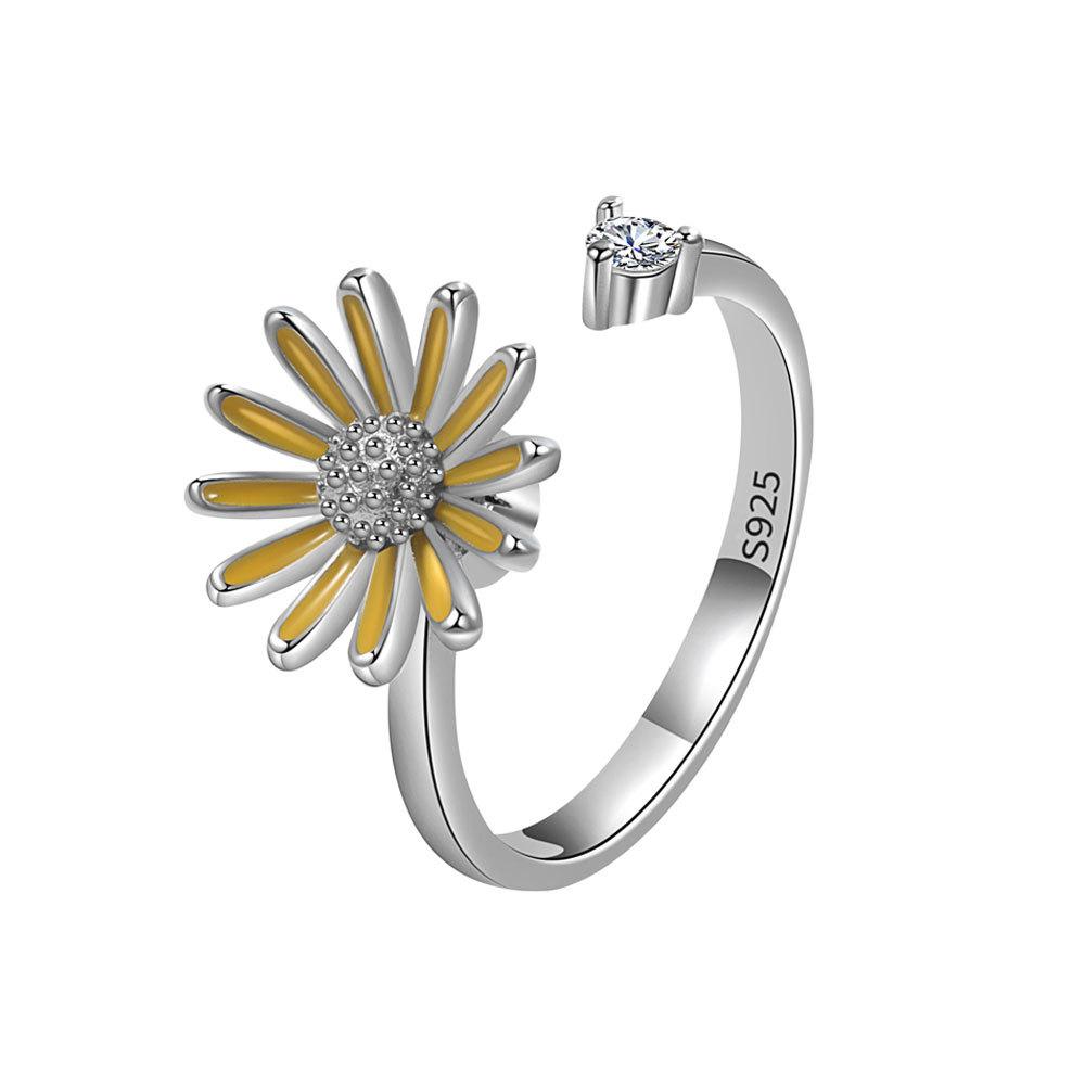 Süßer Chrysanthemen Drehbarer Offener Ring für Damen Frisches Blumen Design Verstellbares Band Modeschmuck Geschenk