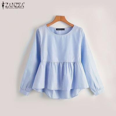 Damskie luźne bluzki w paski z okrągłym dekoltem i długim rękawem