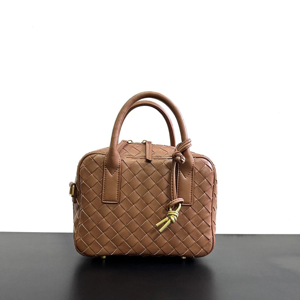 Kleine quadratische Tasche aus gewebtem Rindsleder zum Mitnehmen, Lunchbox-Tasche, Umhängetasche, hochwertige kleine quadratische Tasche aus gewebtem Boston-Stoff