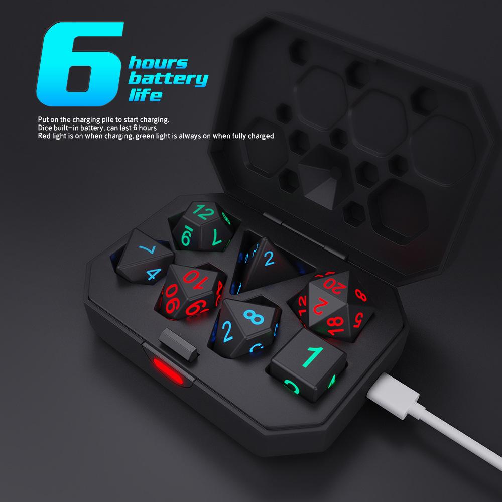 LED Luminous Flashing Dice Set for Dungeons & Dragons - 7-Piece Polyhedral Board Game Set