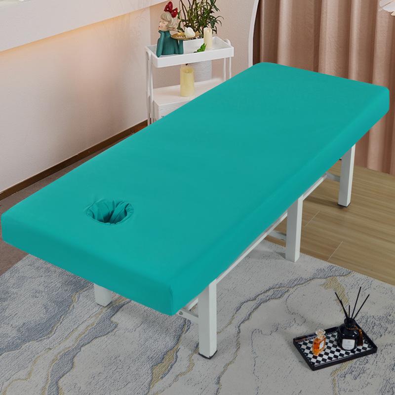 Waterproof Oil-Proof Massage Bed Sheet with Face Hole - Thick Solid Color, White