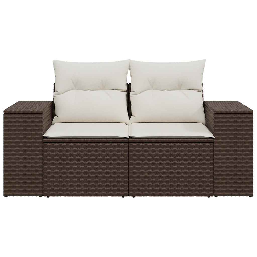 Vidaxl Garden Sofa With Cushions, 2-Seater, Brown, Poly Rattan