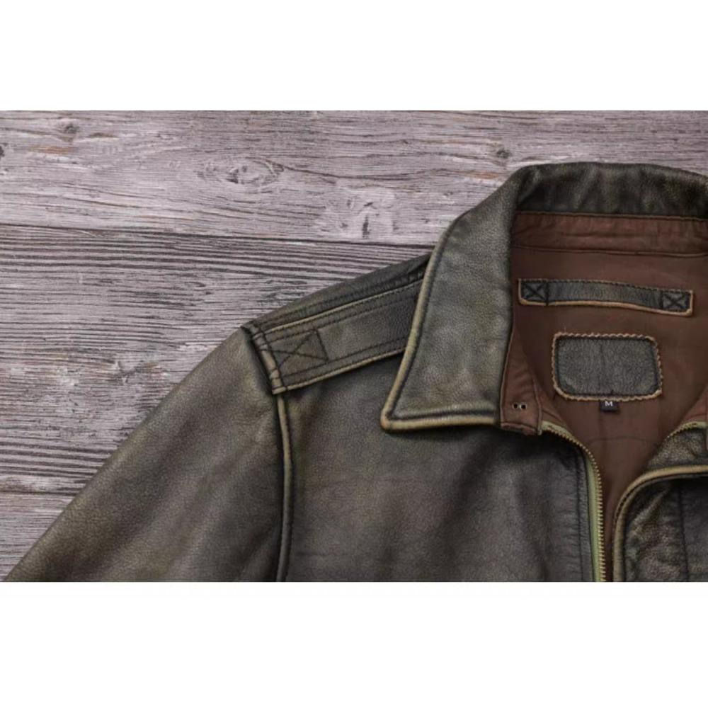 Chinese Size Classic Military A2 Air Force Leather Flight Jackets Vintage Stonewashed Cow Leather Jacket Men Soft Cowhide Mens Coat