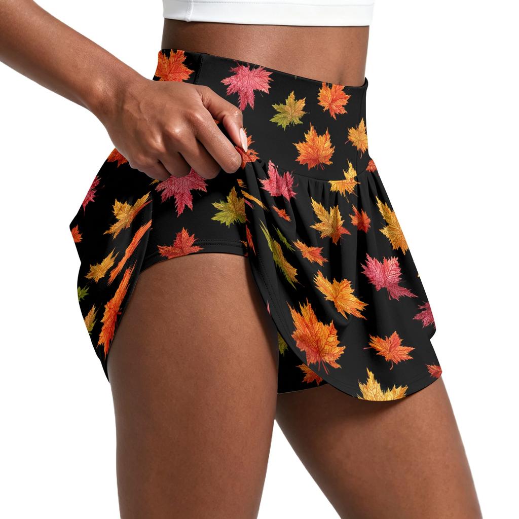 Damen Faltenrock mit Blumenmuster und integriertem Hosenrock Sportlicher Tennis-Skort zum Laufen, Yoga, Fitness, Freizeit