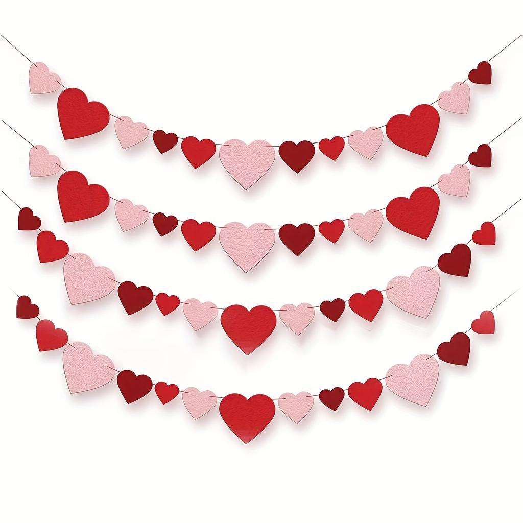 60-Piece Valentine's Day Heart Garland Felt Banner Heart-Shaped Door Curtain Hanging Decoration Wedding Room Decoration Party