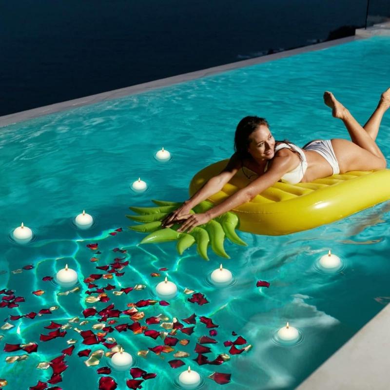 White Floating Candle, Unscented SoyWax Waterproof Tealights for Pool, Spa, Bathtub Decoration, 3.5-4 Hour Burn Time