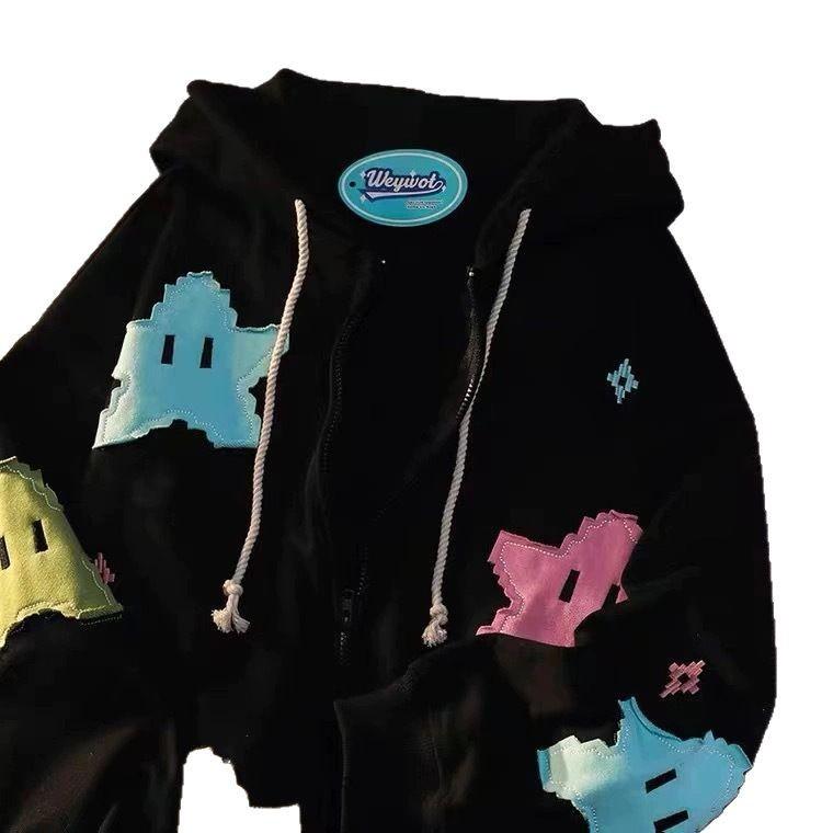 Y2K Oversized Coat Personality Print Women's Hoodie Fashion Punk Harajuku Couple Zip Up Hoodie Tops Kawaii Clothes
