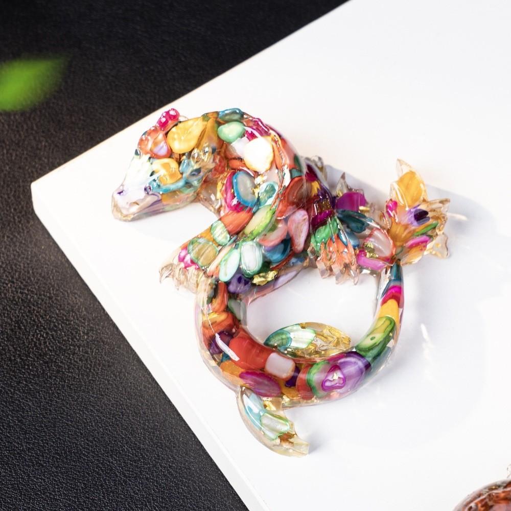 Dragon Resin Crystal Figurine Home Decor With Natural Gemstone Chips For Gift Collectors