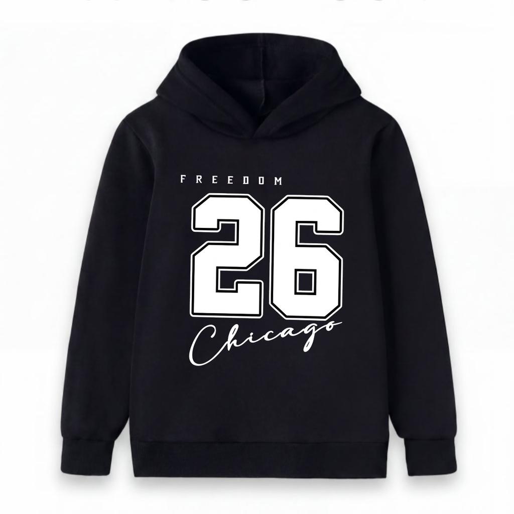 Unisex Kids Boys Girls Pullover Hoodie Casual Freedom 26 Chicago Graphic Long Sleeve Soft Warm Sweatshirt For Daily School Sports Wear