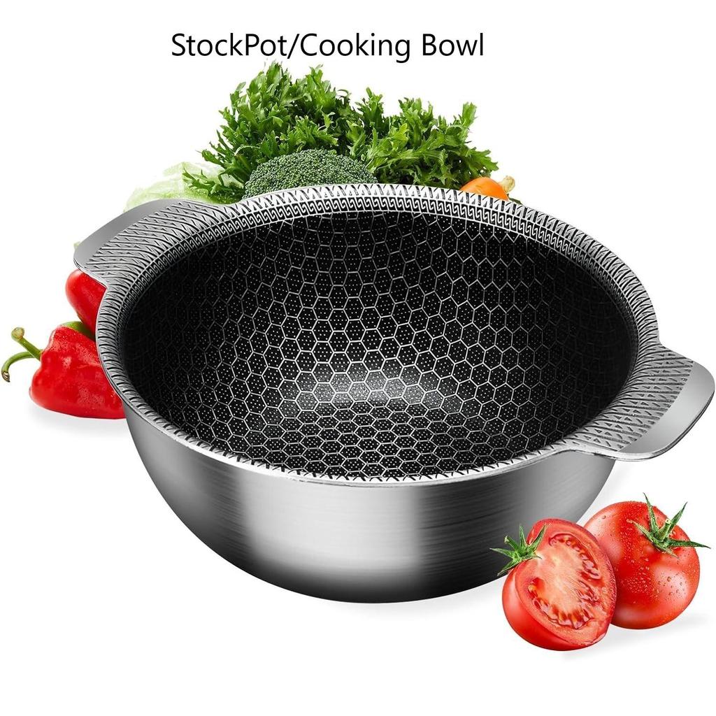 Tri-ply Nonstick StockPot/Cooking Bowl,Compatible with Induction, Gas, and Open Flame Stoves, Made of 316 Stainless Steel with Honeycomb Texture