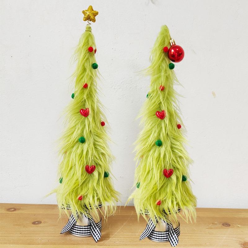 2 szt./zestaw Pluszowa choinka w żelaznym wiaderku Giętka dekoracja na biurko ze świąteczną zielenią Oszczędzająca miejsce dekoracja świąteczna