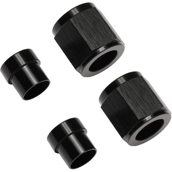 6AN Hardline Tube Nut and Sleeve Fitting Adapter for 3/8" Hard Line Aluminum Black, 2 Sets