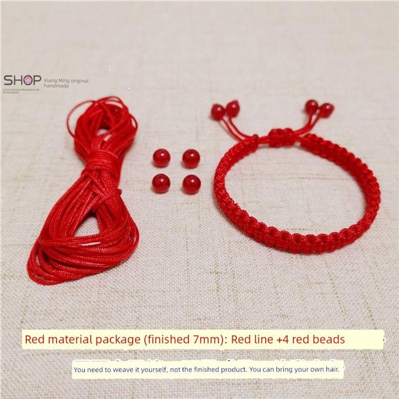

Плетеная коса Прядь волос для пары влюбленных Красный ручной ремешок Self-woven/10 m red line +4 beads 7mm wide