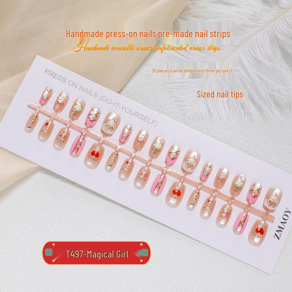 

Magical Girl Short Ladder Gilded Heart Bohemian Cat Eye Press-on Nails Full Set XS/S/M