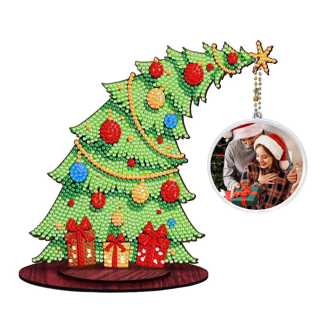 Christmas Tree DIY 2D/Flat Wooden Desktop Diamond Art Kits Diamond Art Tabletop Painting Kit for Adults Home Office Table Decor